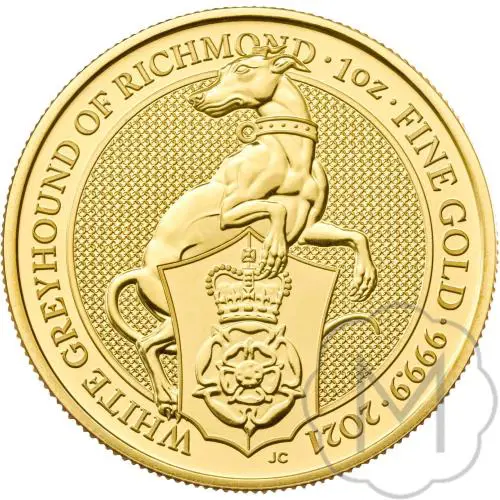 Gouden Queens Beasts White Greyhound 1 oz voorzijde