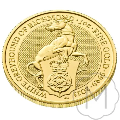 Gouden Queens Beasts White Greyhound 1 oz keerzijde