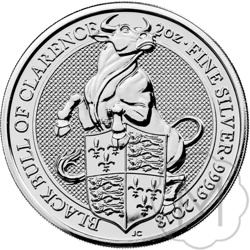 Zilveren Queens Beasts Black Bull 2 oz voorzijde