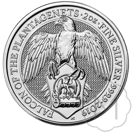 Zilveren Queens Beasts Falcon 2 oz keerzijde