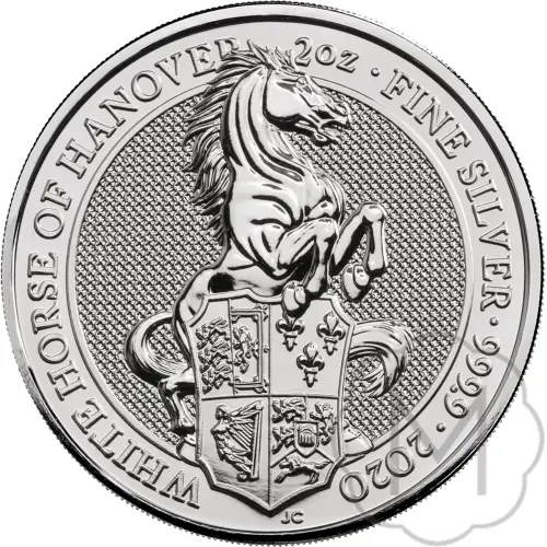 Zilveren Queens Beasts White Horse 2 oz voorzijde